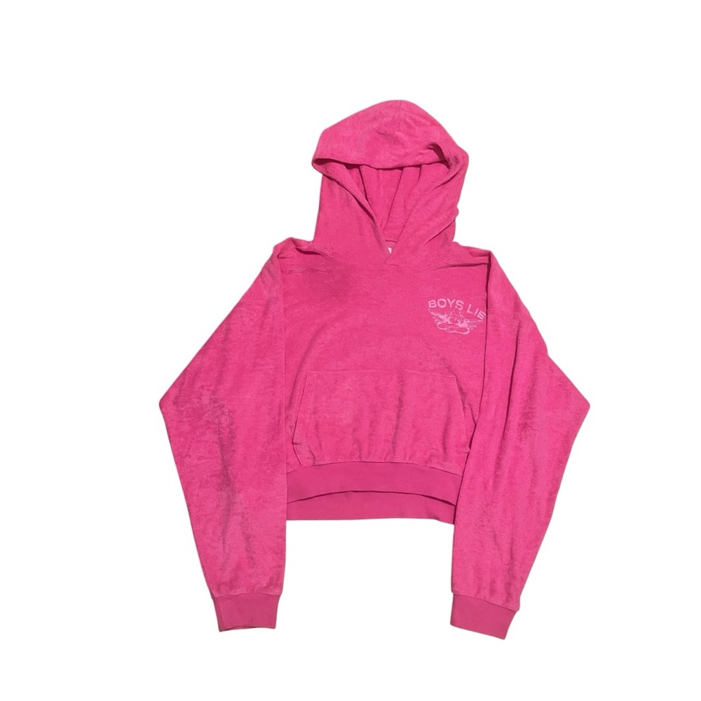 Boys Lie Vintage Pink Breeze Cropped Terry Clothed Women Hoodie One Size
